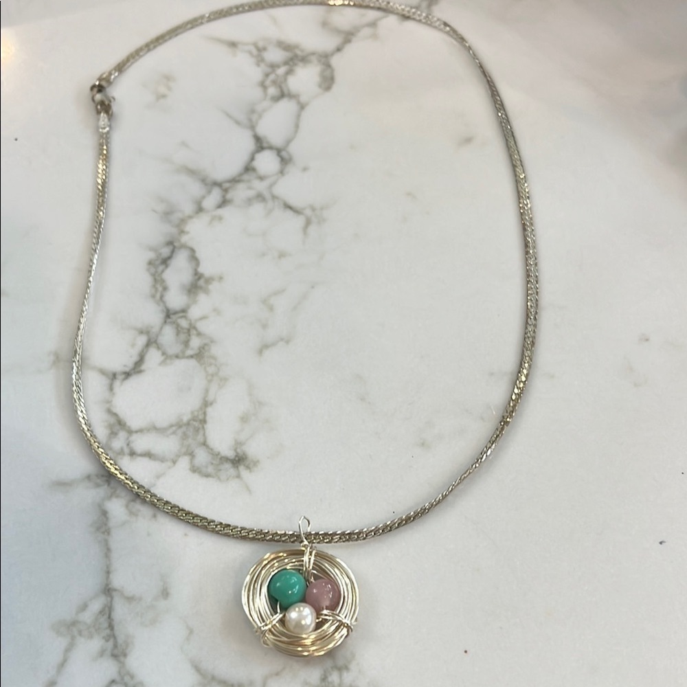 Silver Necklace with Multicolor Beads